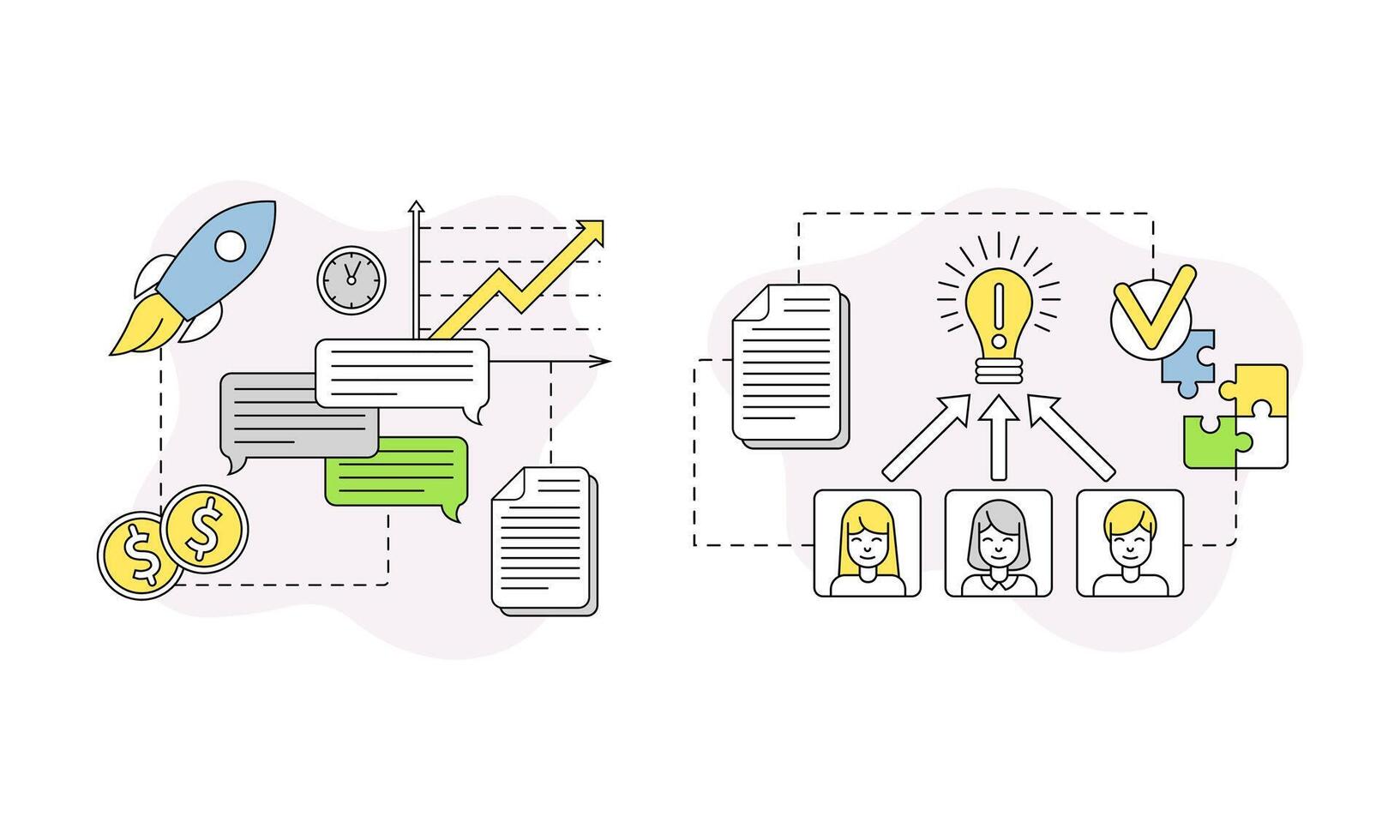Business start up and human resource management lined symbols illustration vector