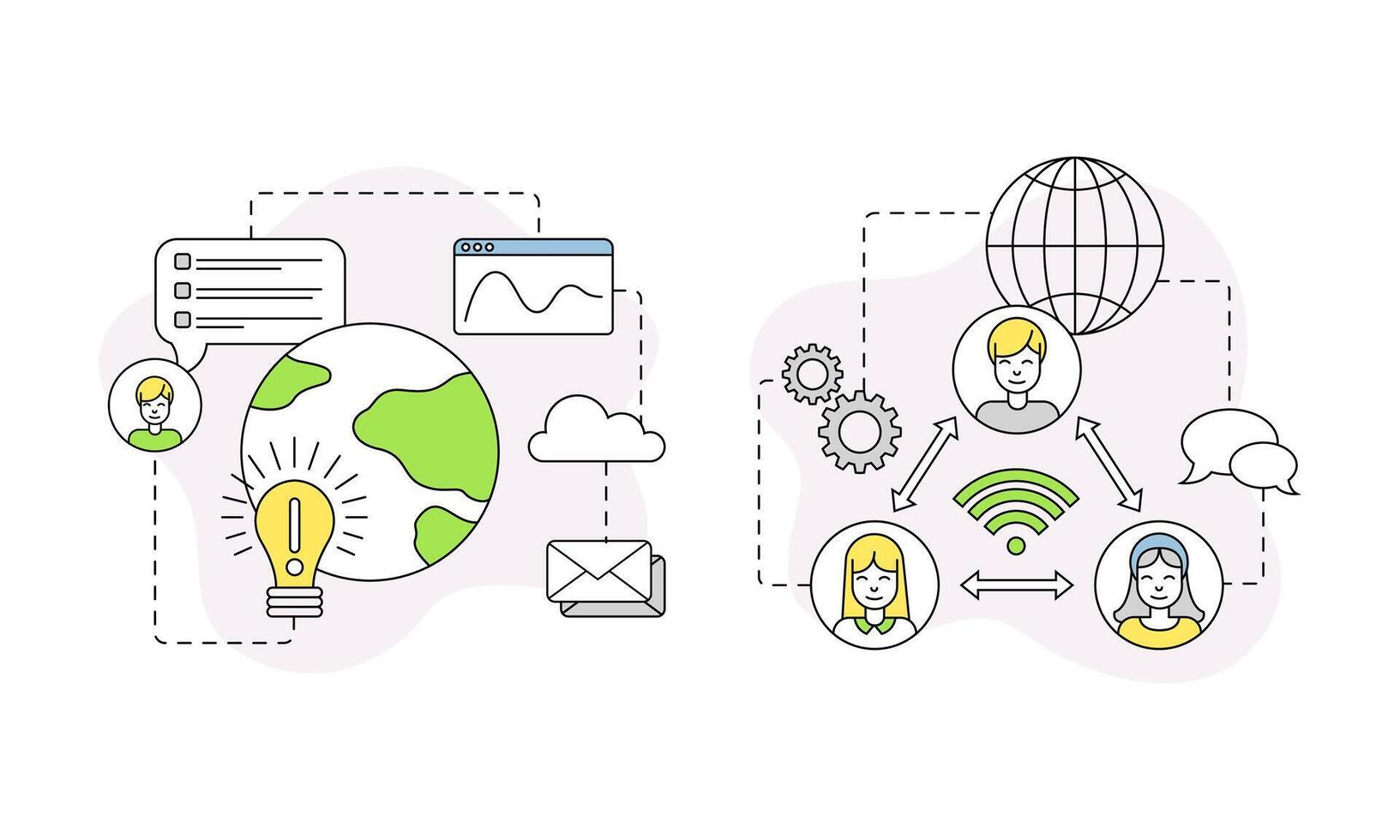 Business idea, professional staff searching and finance lined symbols set illustration vector