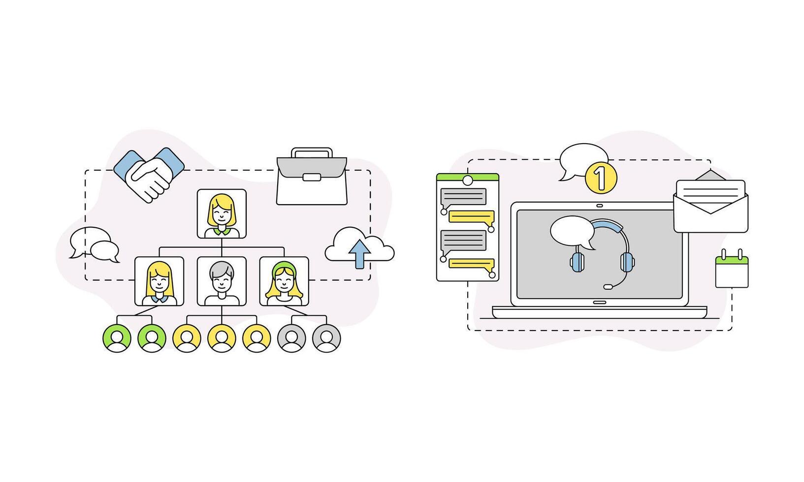 Business process symbols set. Team work, human resource management lined illustration vector