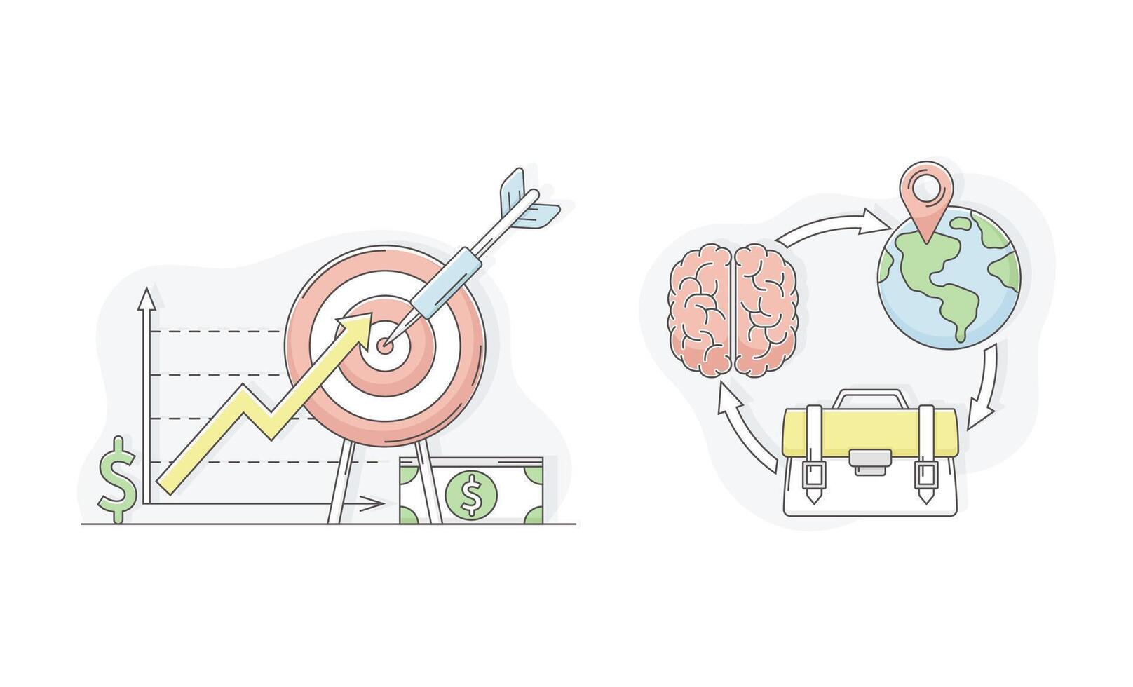 Business analytics symbols set. Business target, research and analysis lined illustration vector