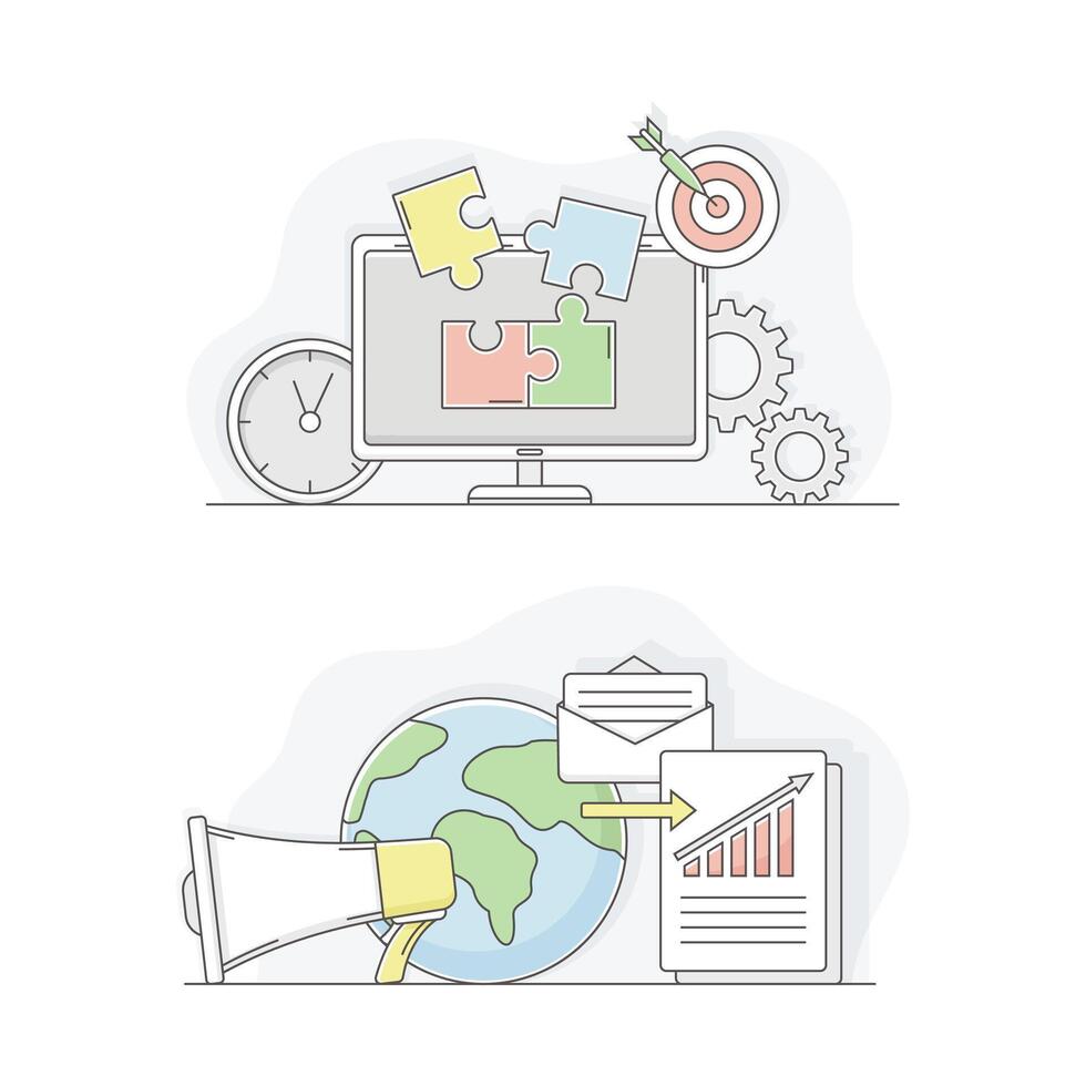 Business analytics symbols set. Presentation, marketing and analysis concept lined illustration vector