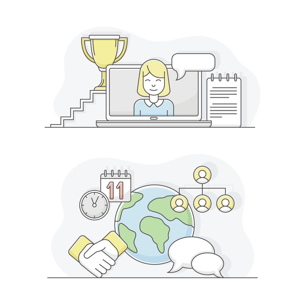 Business analytics symbols set. Achievements, motivation and goals lined illustration vector
