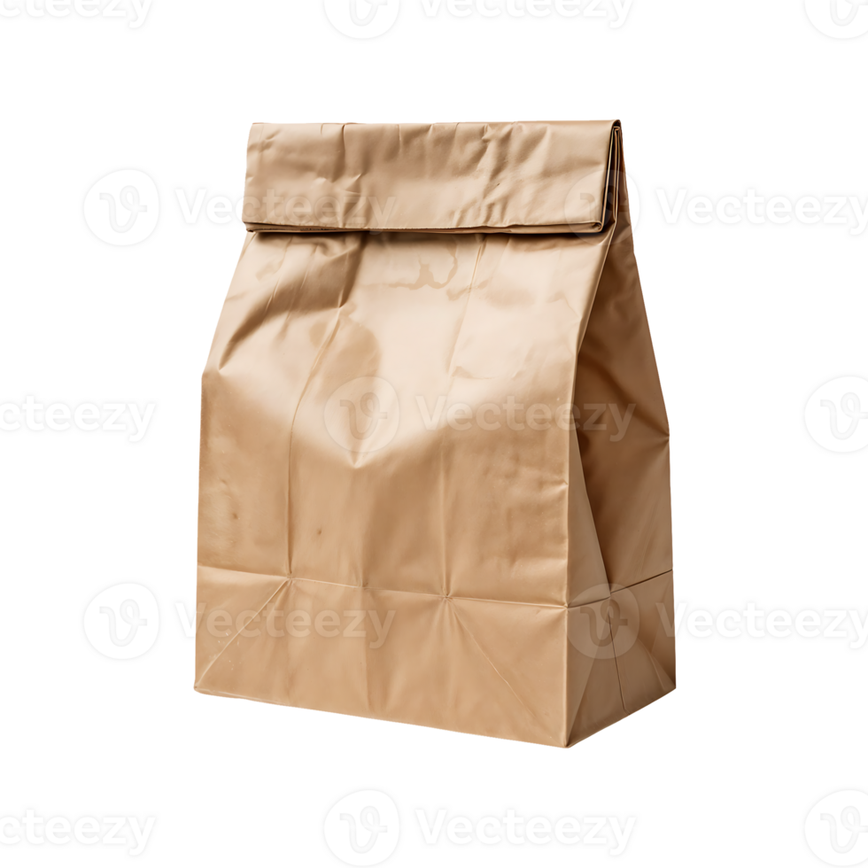 Brown Kraft Paper Bag with Folded Top on Transparent Background png