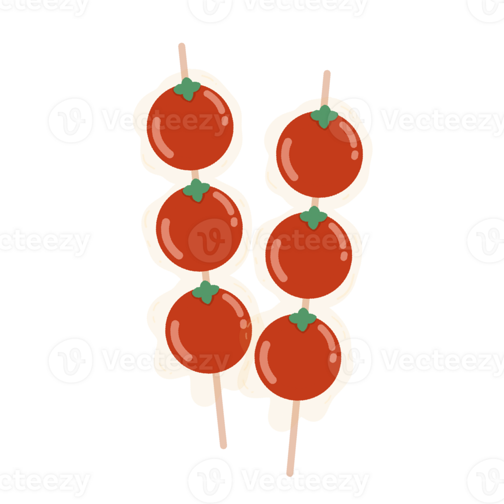 tomato skewers on a stick with green leaves on top png