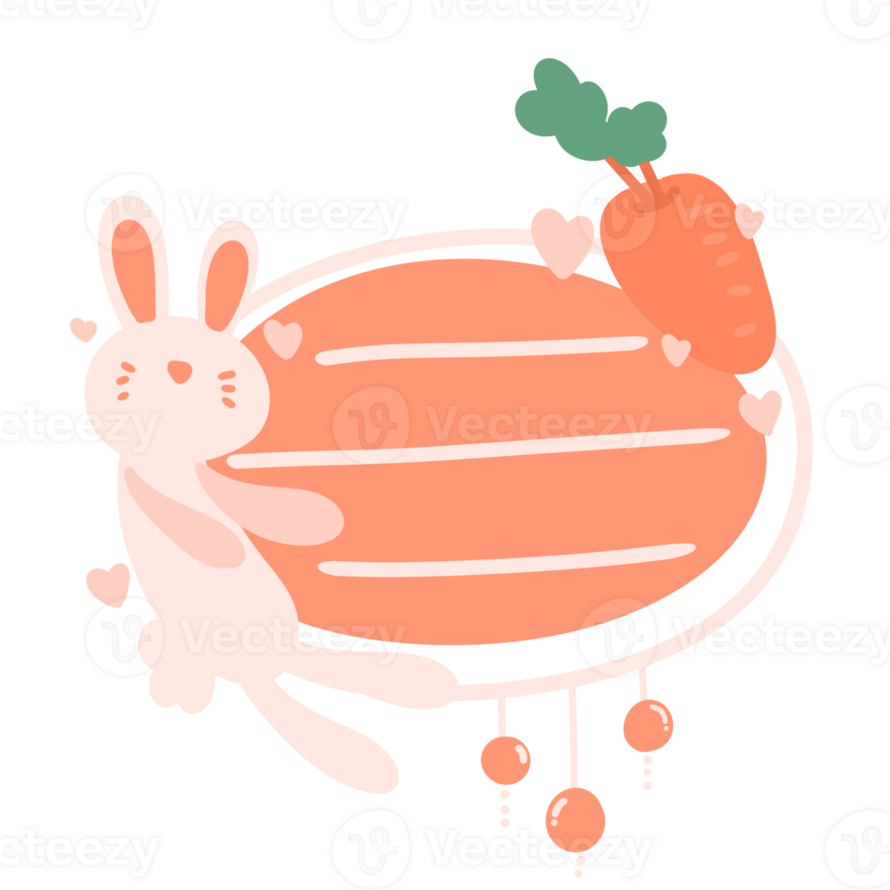 easter bunny with carrot and hearts on transparent background png