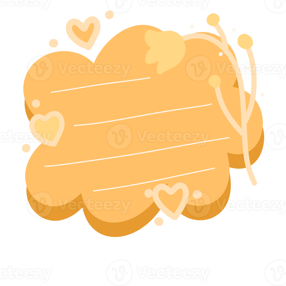yellow cloud with hearts and a note on it png