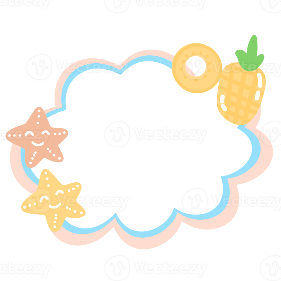 a cloud with a starfish, pineapple and shell on it png