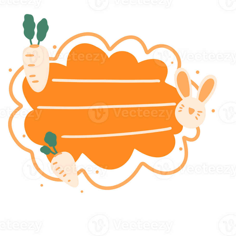 a carrot and bunny are sitting on a cloud with a speech bubble png