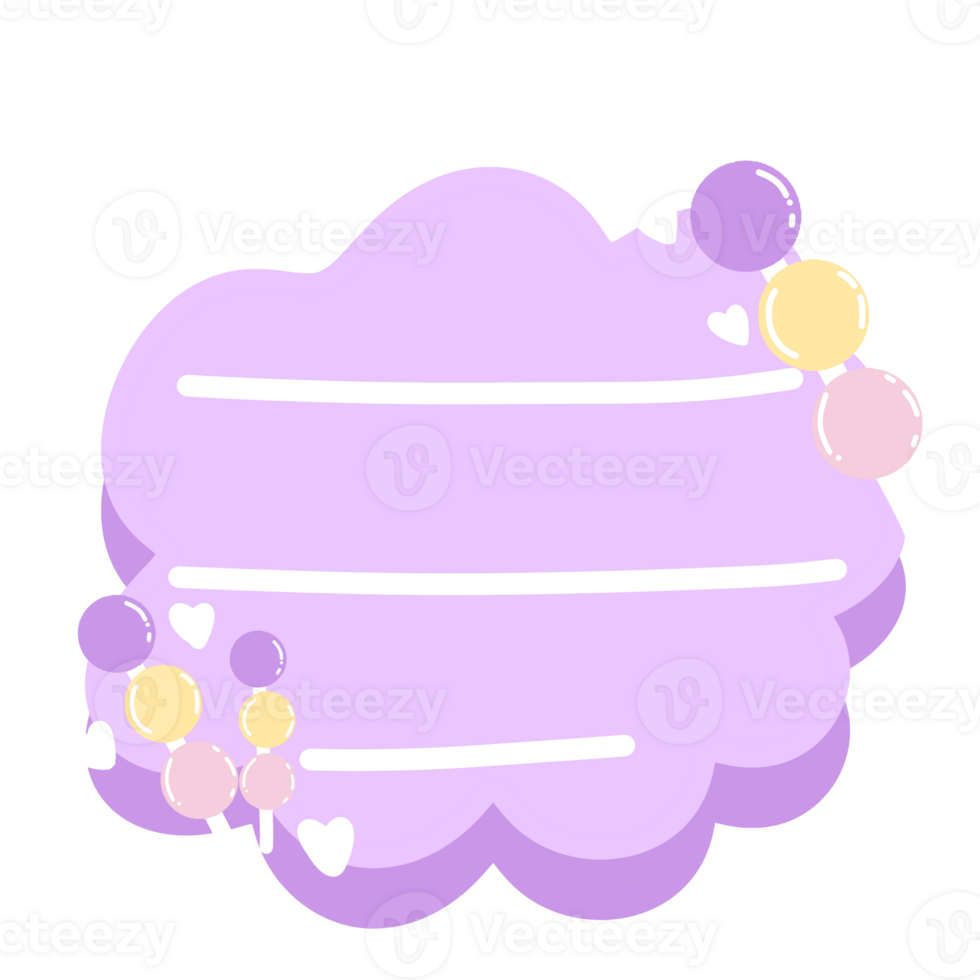 a purple cloud with balloons and a sign on it png