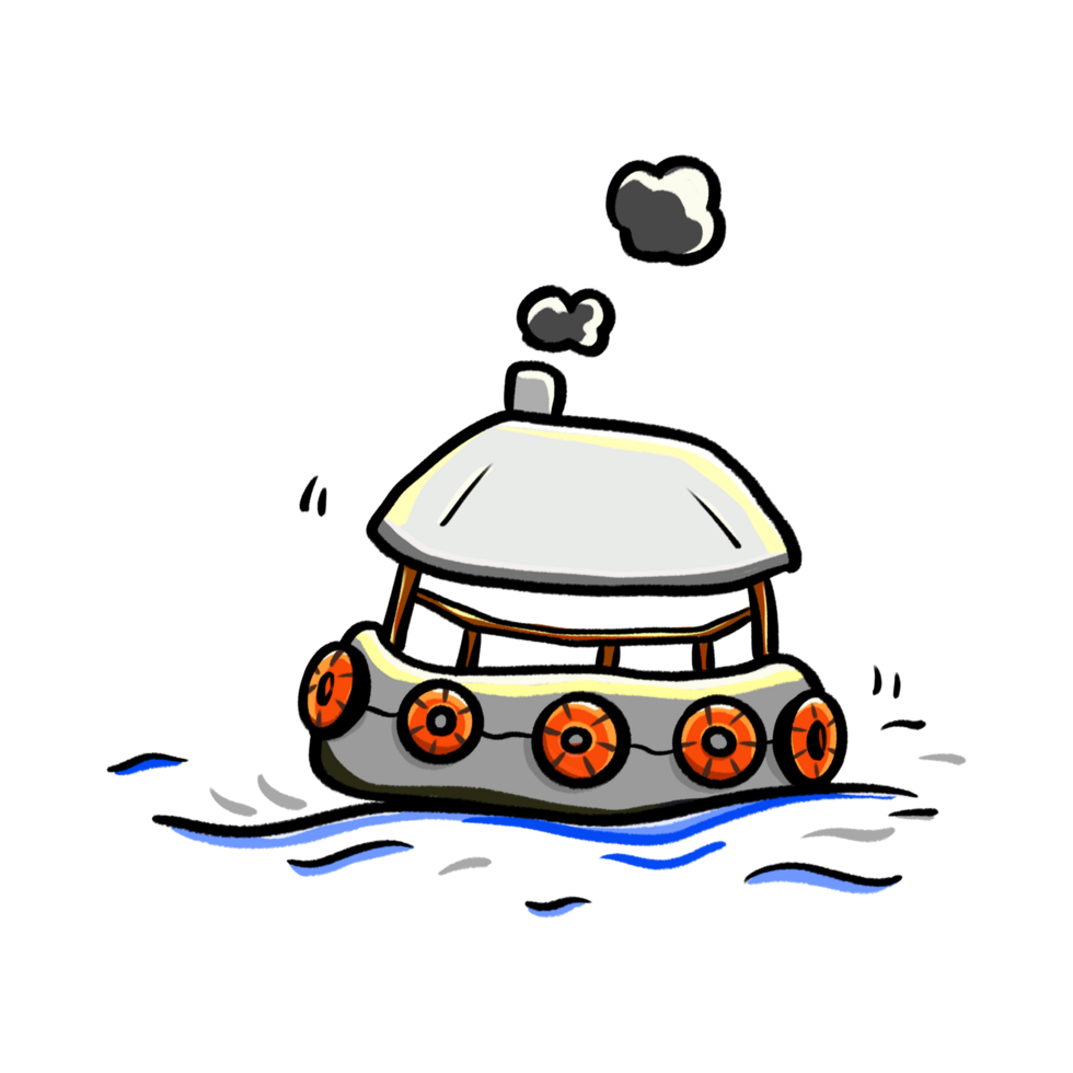 Swaying ship in the sea simple cartoon illustration, boat rocking png
