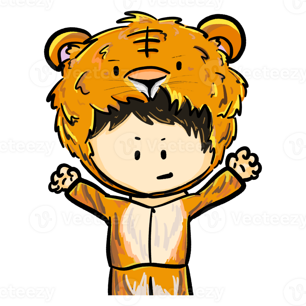 Boy in a tiger costume, child cosplaying animal illustration png