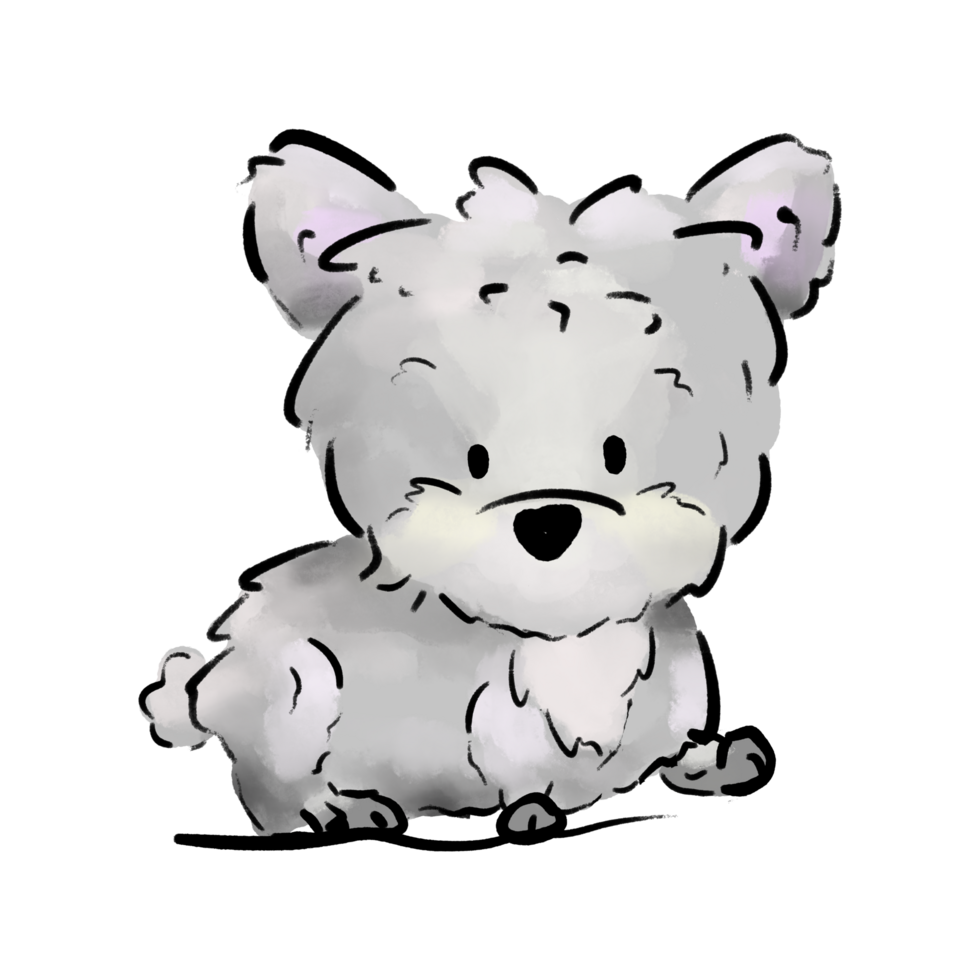 Cute fluffy grey dog walking isolated simple color drawing png