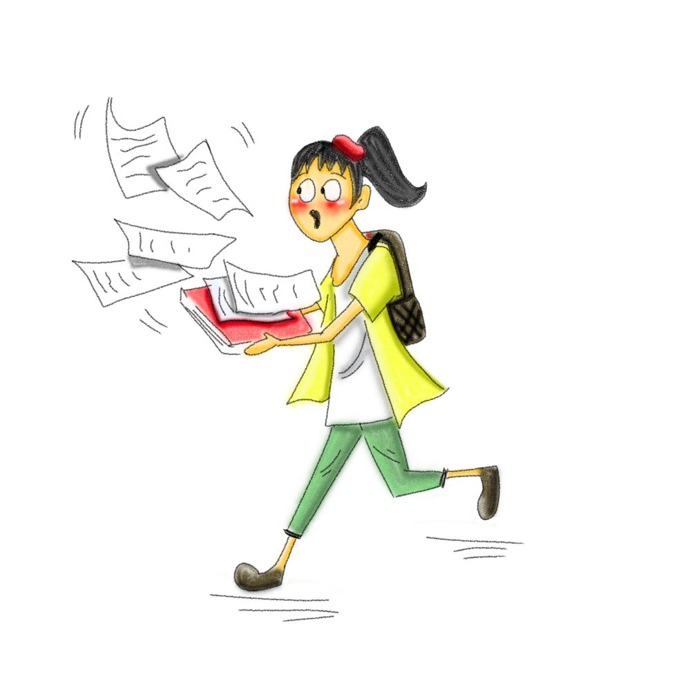 Hippie Style Character Dropping Books in a Clumsy Moment png