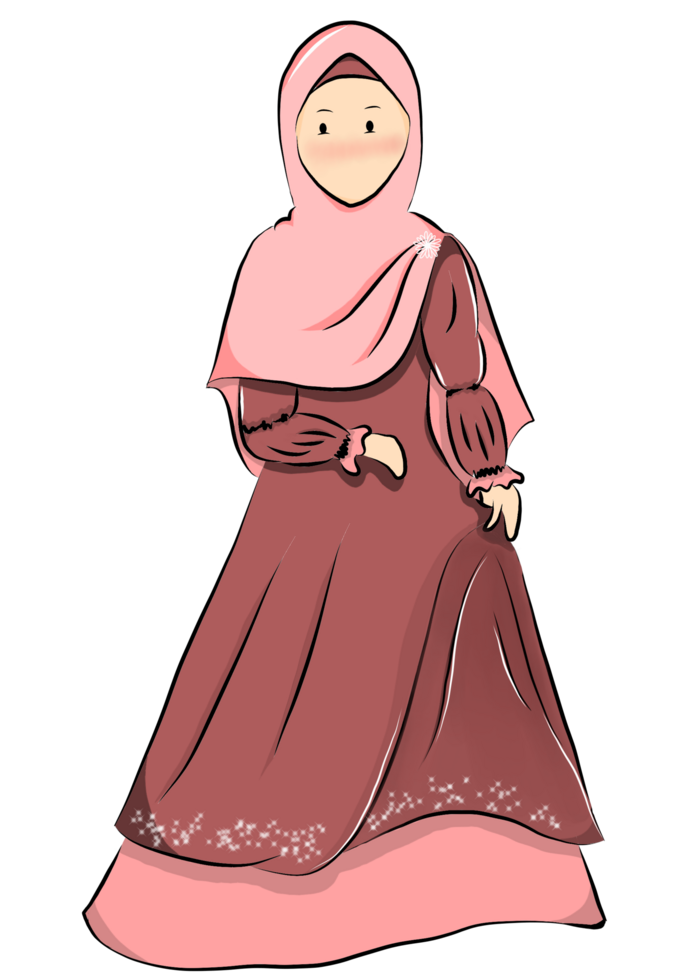 Modest Muslim Woman in Elegant Dress and Hijab png