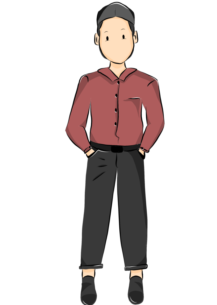 Muslim Man Wearing Shirt and Cotton Twill Pants in Modest Style png