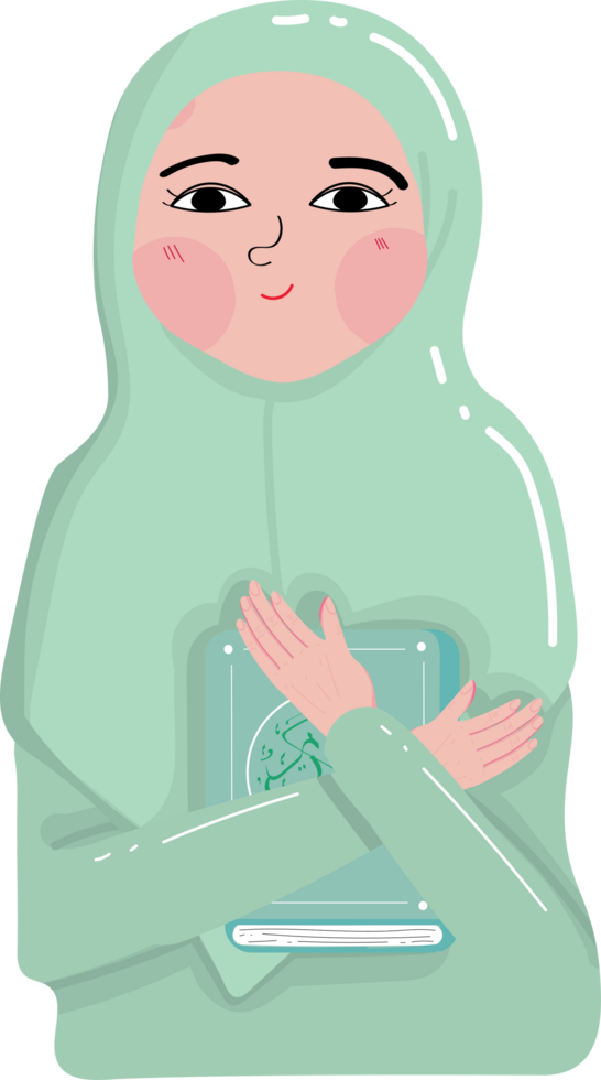 Muslim Girl Holding the Holy Quran with Peaceful Expression png
