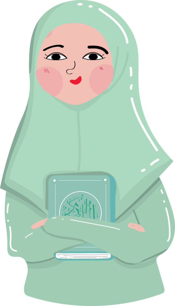 Hijab Girl Carrying Quran in a Modest and Spiritual Pose png