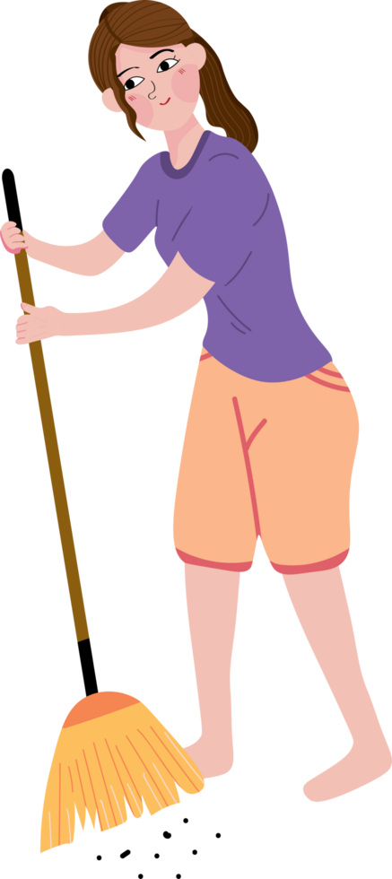 Housewife Sweeping the Floor During Daily Home Chores png