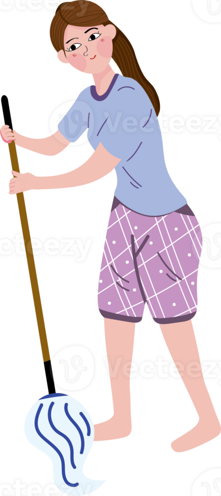 Housewife Mopping the Floor During Daily Home Chores png