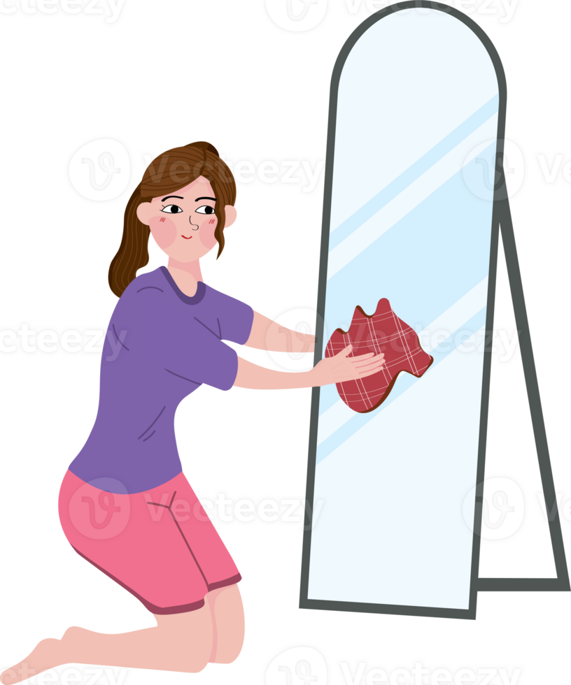 Housewife Cleaning Mirror Glass as Part of Daily Home Chores png