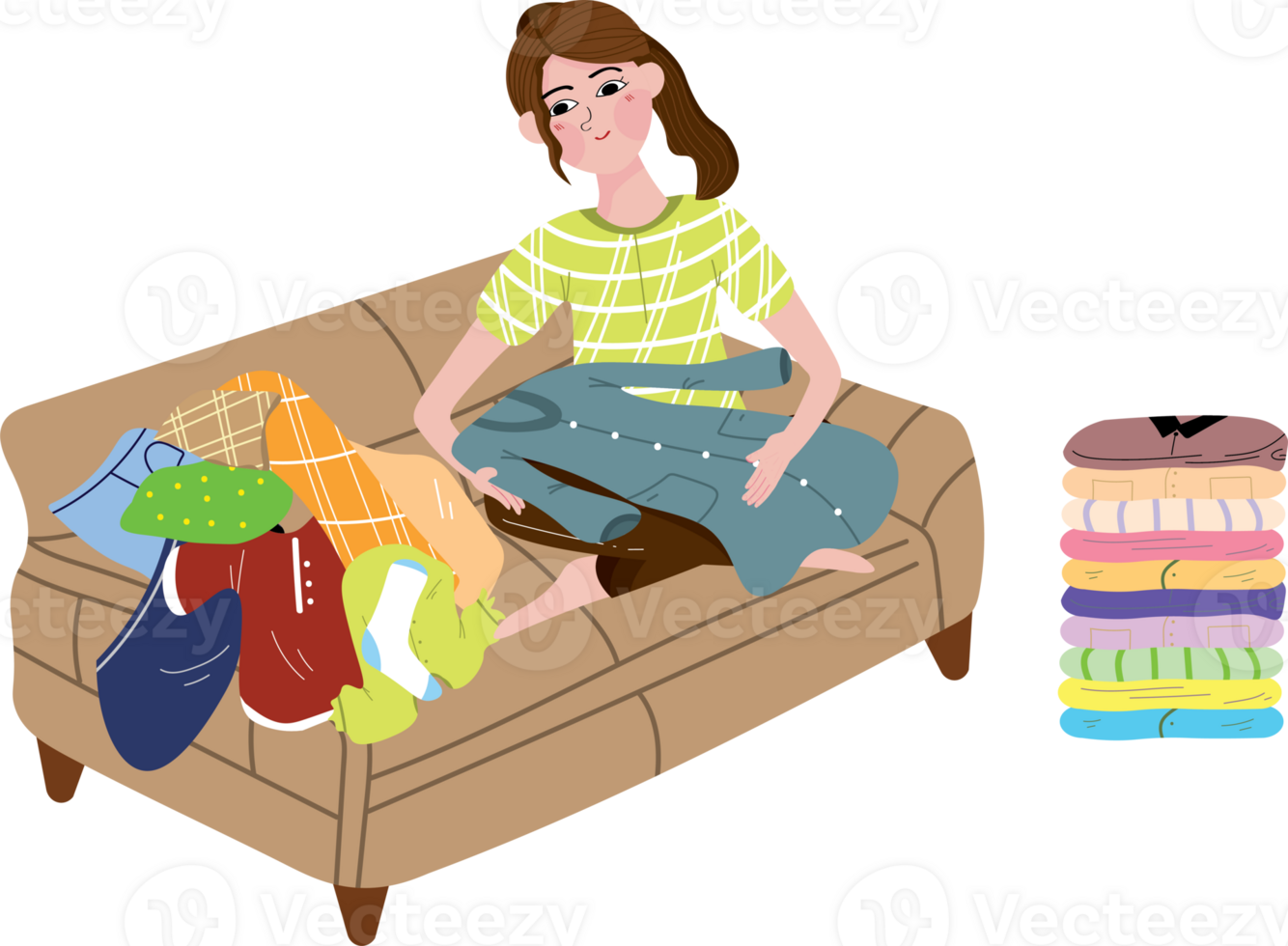 Woman Folding Fresh Laundry as Part of Daily Chores png