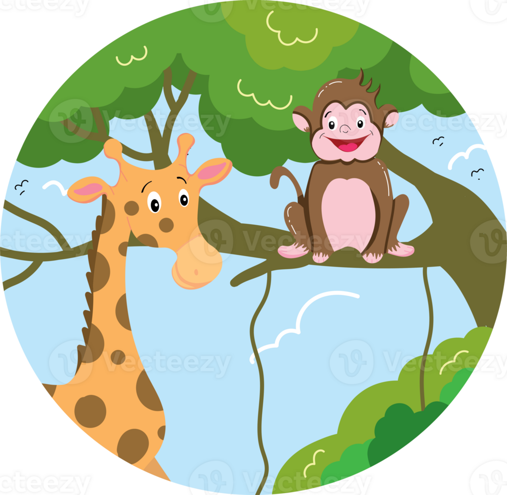 Monkey and Giraffe in the Forest for World Animal Day Celebration png