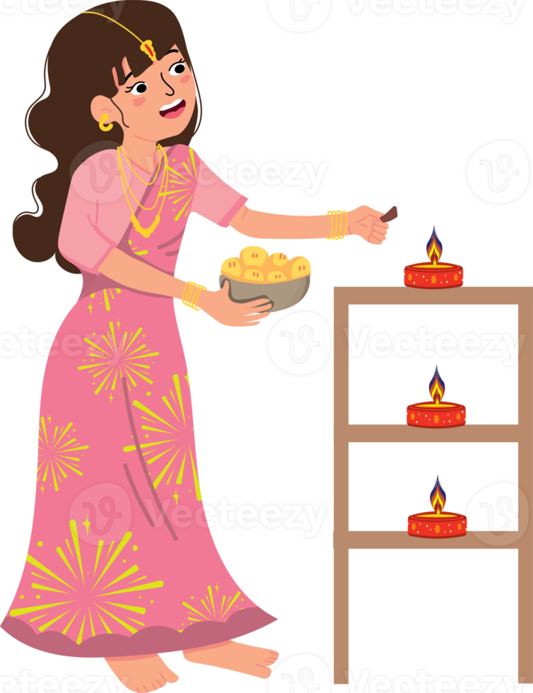 Lighting Candles or Diyaa on Diwali Night for Festival of Lights Celebration png