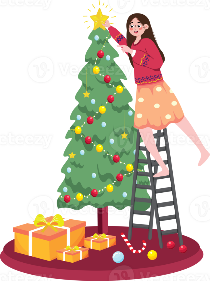 Joyful Christmas Tree Decoration Scene on Christmas Eve png