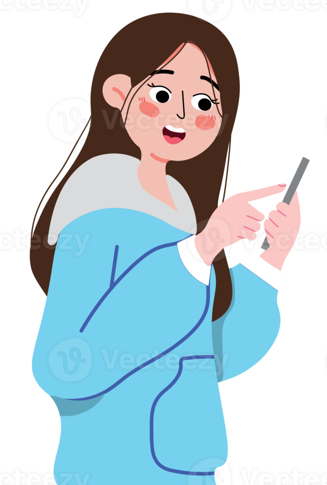 Girl Relaxing and Using Smartphone Indoors png