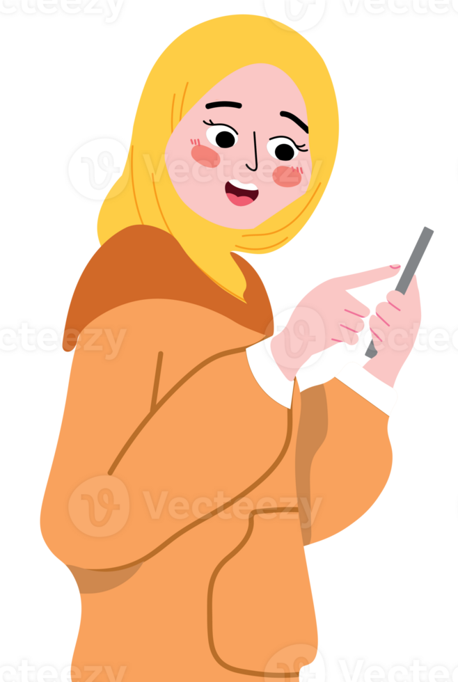 Hijabi Girl Browsing Phone While Relaxing at Home png