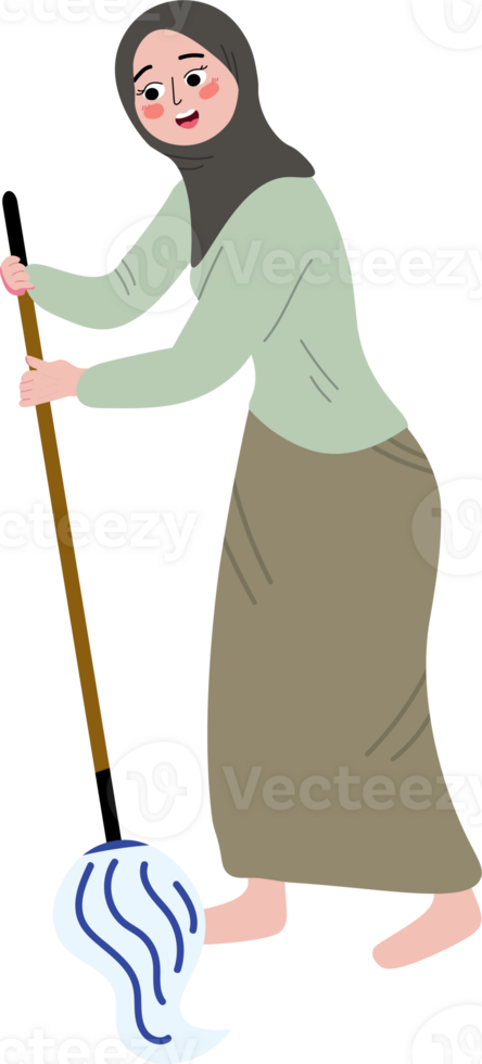 Muslim Housewife Mopping the Floor png