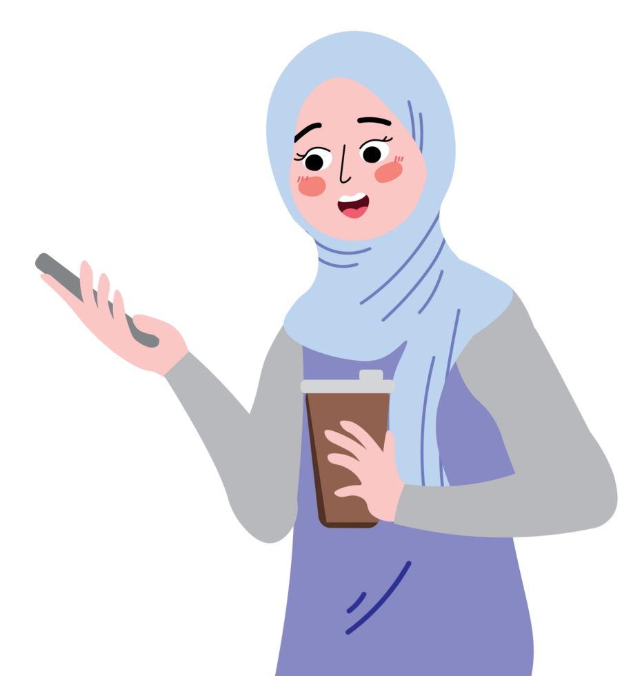Relaxed Hijab Girl Using Smartphone Indoors png