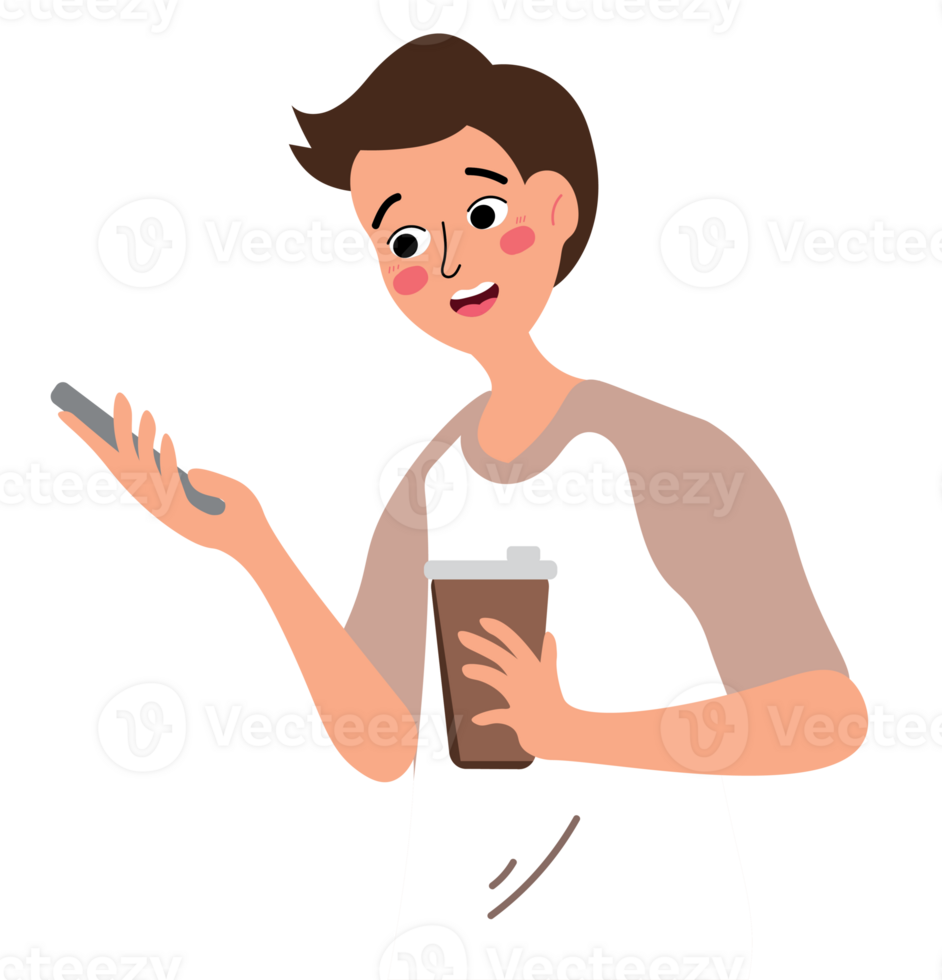 Casual Man Browsing Smartphone During Relaxation png