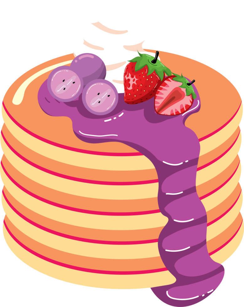 Freshly Made Pancakes with Fruit and Syrup Drizzle png