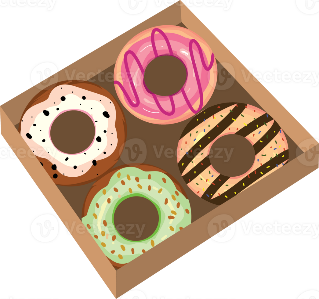 Delicious Donuts with Toppings in Bakery Box png