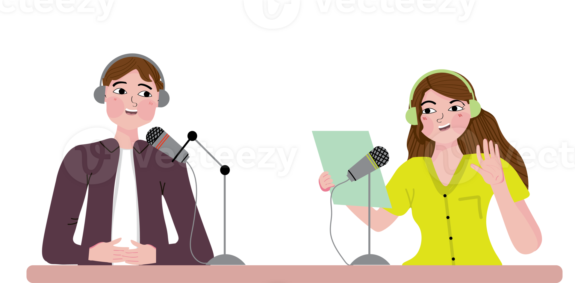 Podcast Interview Setup with Microphones and Speakers png