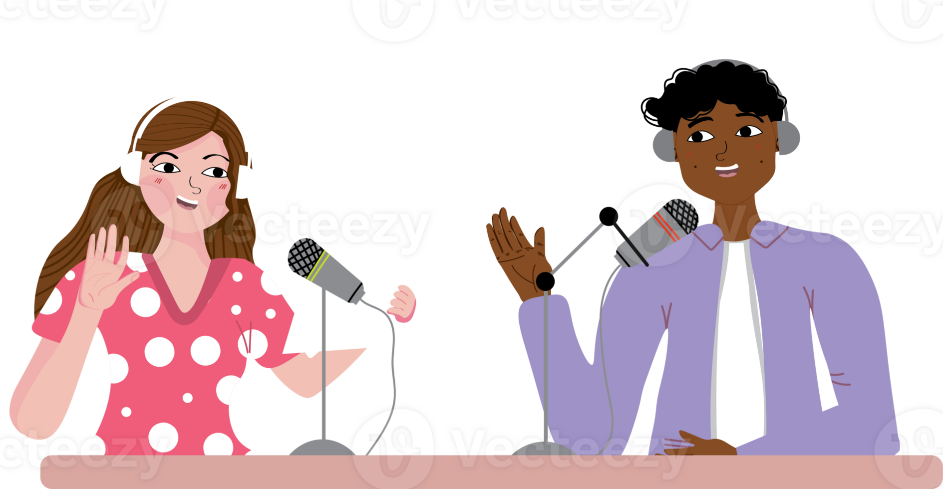 Podcast Recording with Two People Talking in Studio png