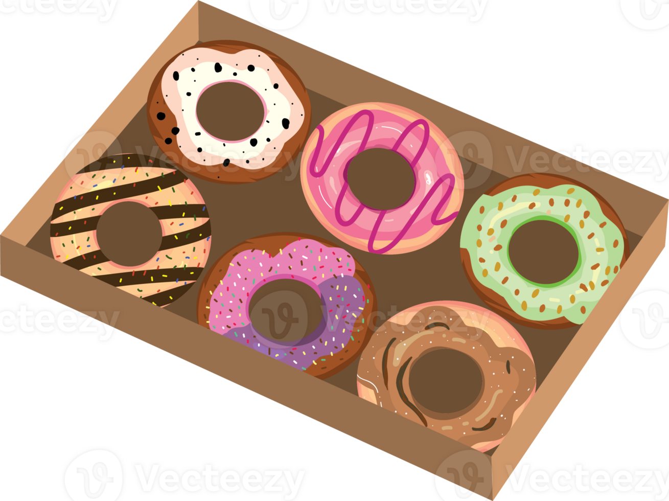 Sweet Assorted Donuts in Cardboard Box png