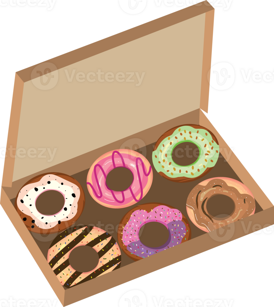 Tasty Donuts with Sprinkles and Glaze in Box png