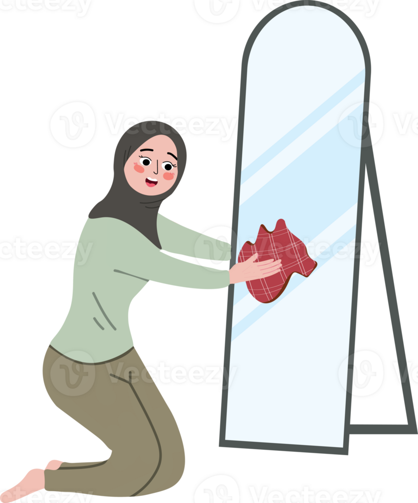 Wife Cleaning Window Glass at Home png