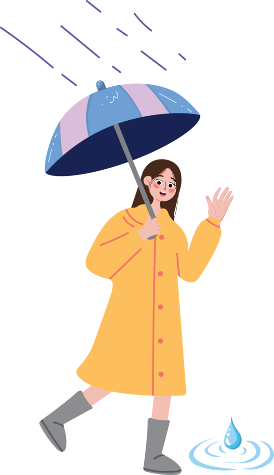 Girl Enjoying Rainfall with Colorful Umbrella png