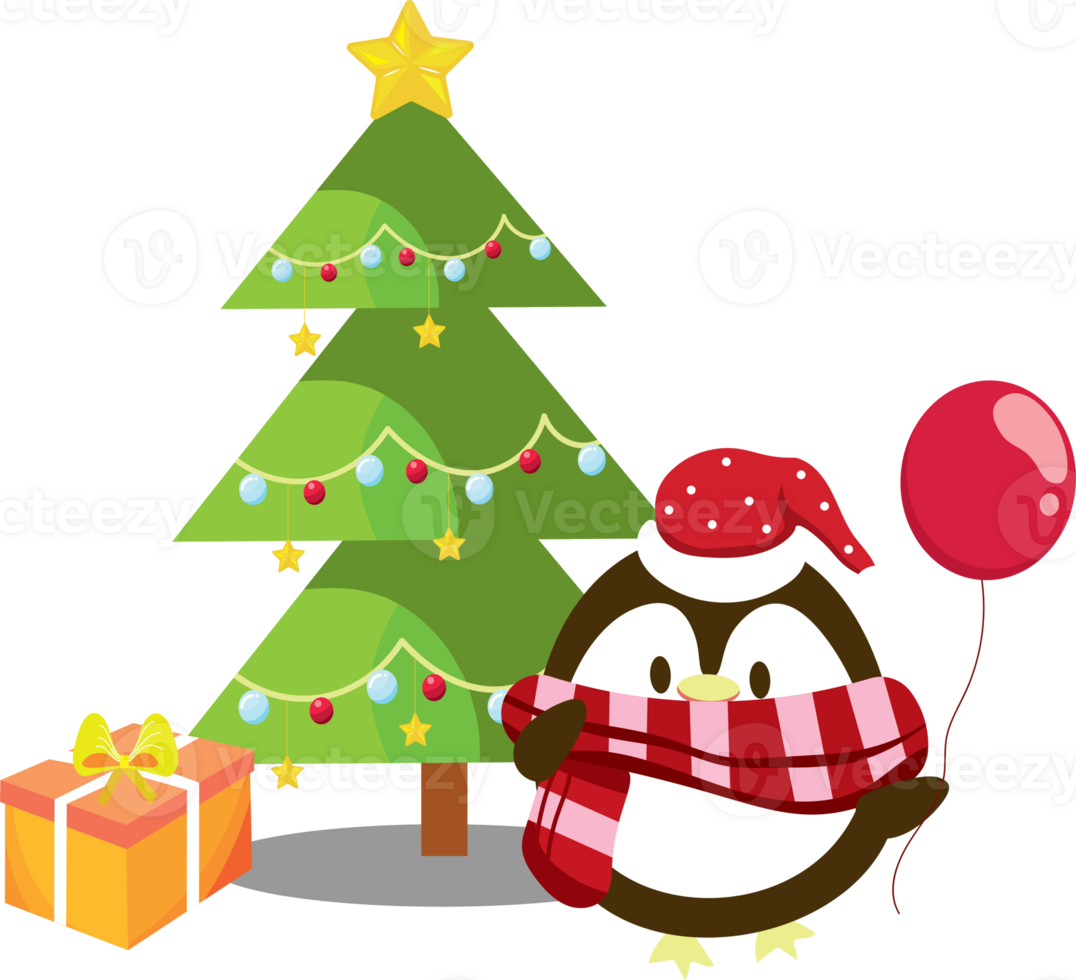 Penguin Celebrating Christmas and New Year in Winter png
