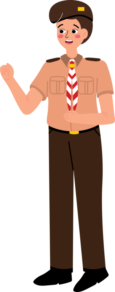 Smiling Boy Scout in Brown Uniform Outdoors png
