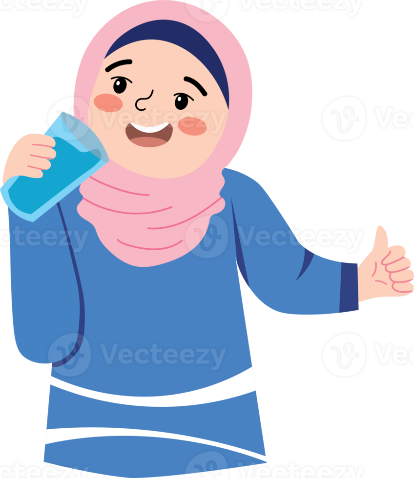 Hijab Girl Drinking Mineral Water for Healthy Life png