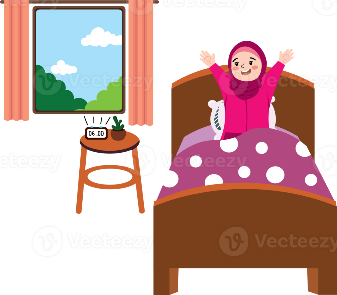 Hijab Girl Waking Up to a Cheerful Holiday Morning png