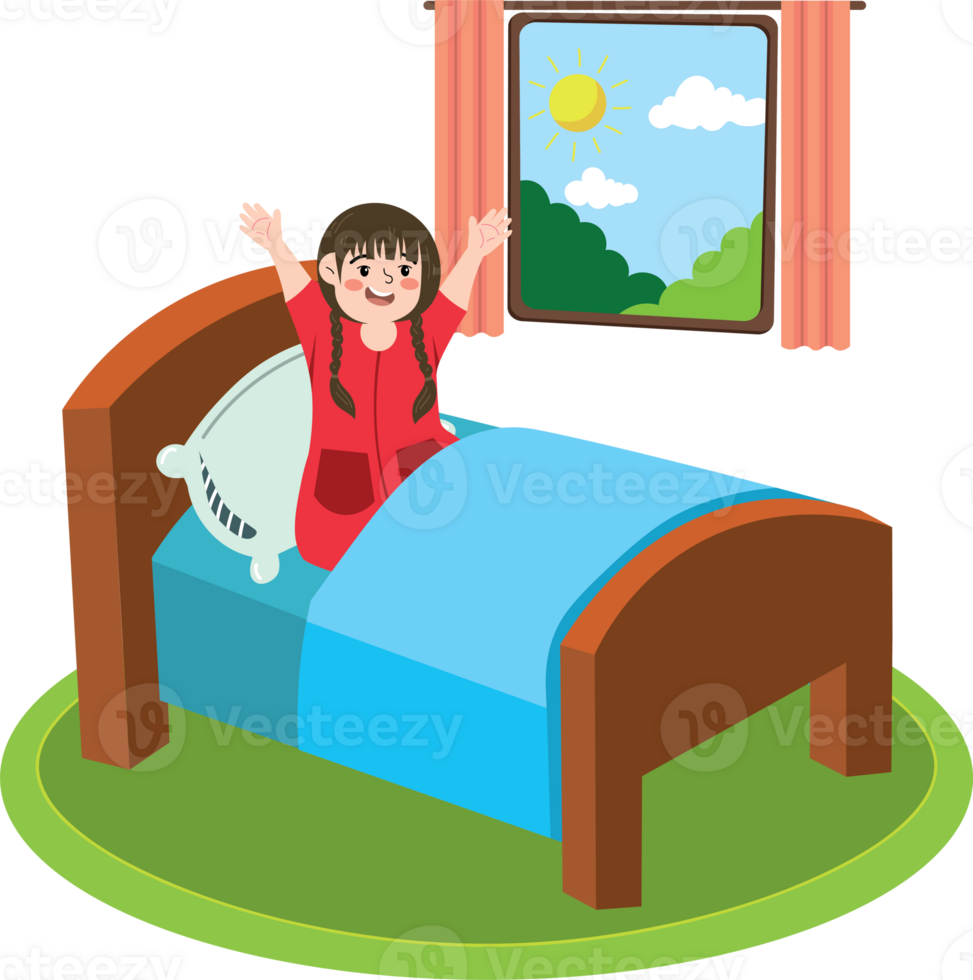 Girl Waking Up on a Relaxing Holiday Morning png