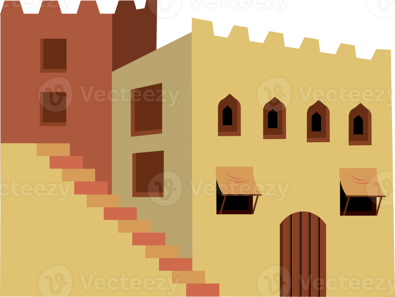 Traditional Arabian Building in Desert Landscape png
