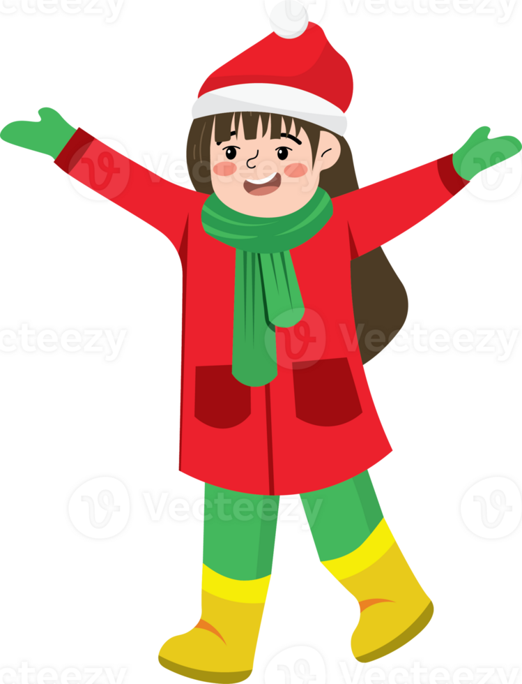 Cheerful Kid Outdoors in Winter Snow Holiday Scene png