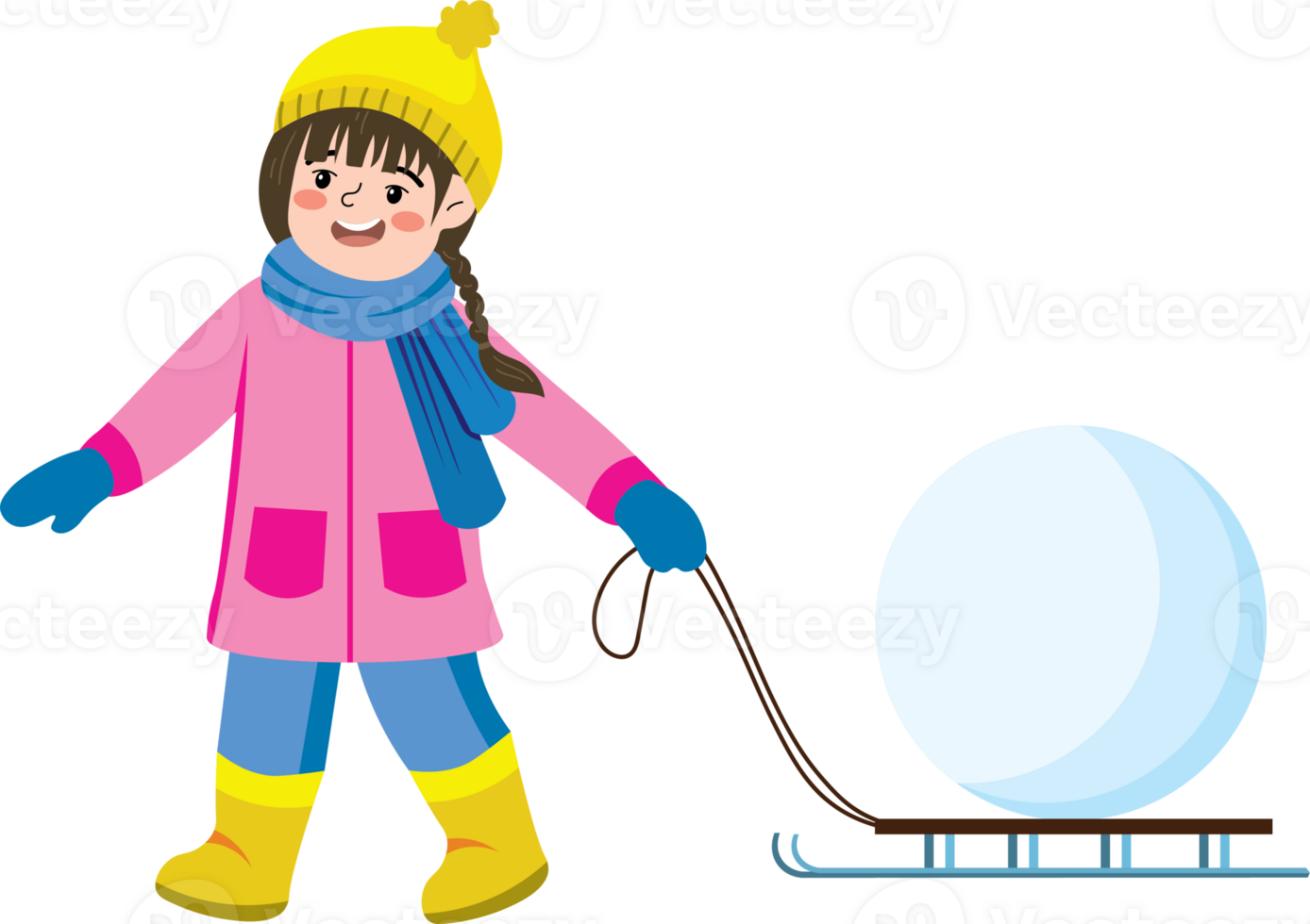 Child Holding Snowball While Sledding Downhill png