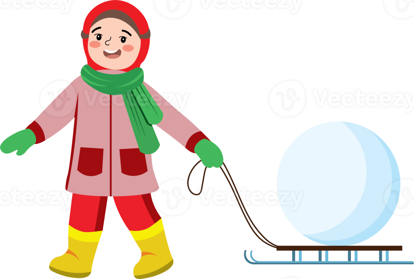 Muslim Girl Playing in Snow with Sled and Snowball png